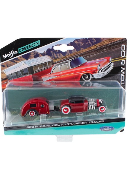 1929 Ford Model A / Traveler Trailer 1:64 Oyuncak Araba