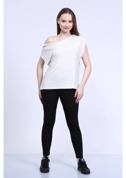 Kadın Bejmelanj Tek Kol Degajeli T-Shirt