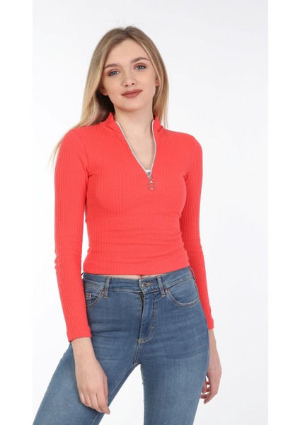 Kadın Fermuarlı Yarım Balıkçı Uzun Kol T-Shirt fiyatları