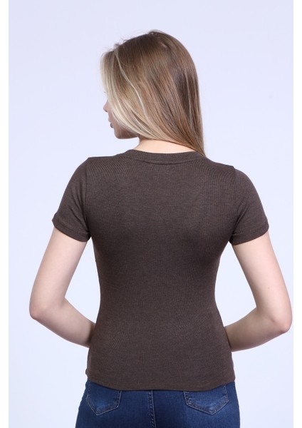Kadın Kahve V Yaka T-Shirt fırsatları