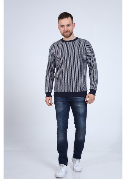 Erkek Lacivert Jakarlı Puantiye Desen Sweatshirt fiyatları