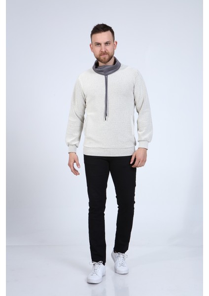Erkek Ekru Balıkçı Yaka Sweatshirt
