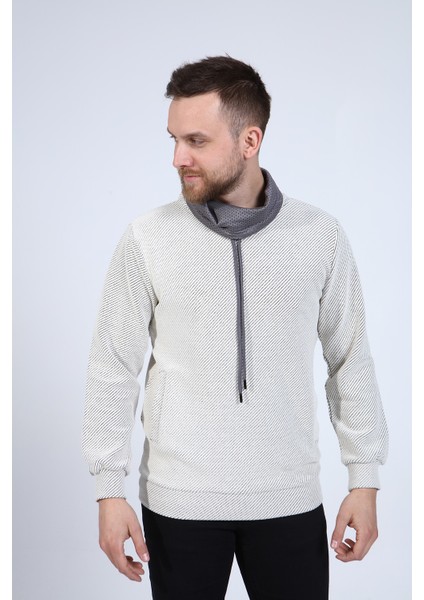 Erkek Ekru Balıkçı Yaka Sweatshirt