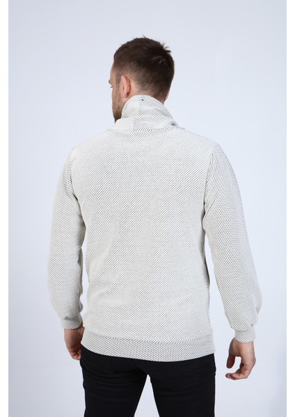 Erkek Ekru Balıkçı Yaka Sweatshirt