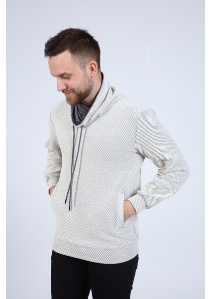 Erkek Ekru Balıkçı Yaka Sweatshirt