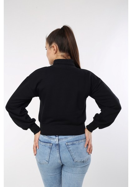 Kadın Siyah Balıkçı Yaka Crop Sweat indirimleri