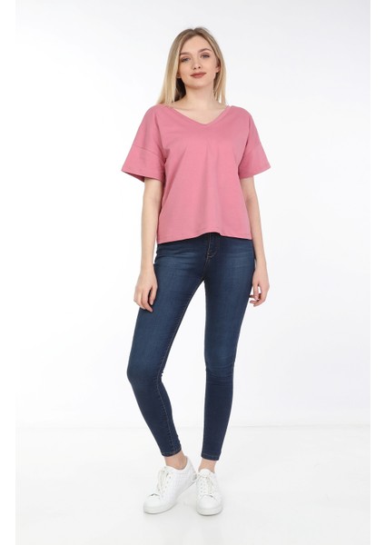 Kadın Oversize Çift Taraf V Yaka T-Shirt fiyatları