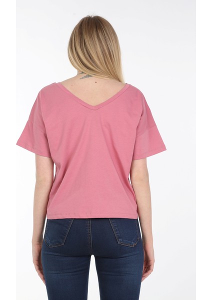 Kadın Oversize Çift Taraf V Yaka T-Shirt fırsatları