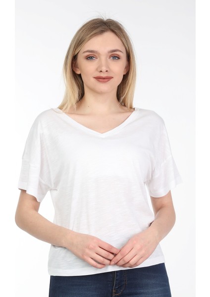 Kadın Oversize Çift Taraf V Yaka T-Shirt