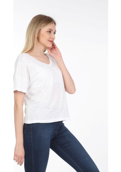 Kadın Oversize Çift Taraf V Yaka T-Shirt
