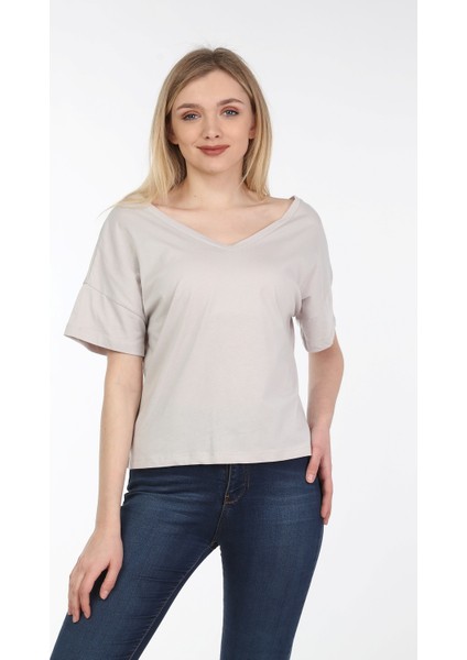 Kadın Oversize Çift Taraf V Yaka T-Shirt