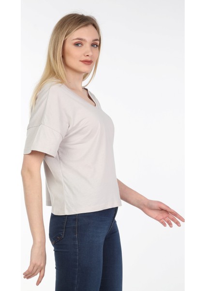 Kadın Oversize Çift Taraf V Yaka T-Shirt