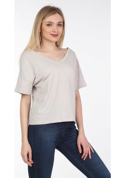 Kadın Oversize Çift Taraf V Yaka T-Shirt