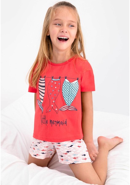 Little Mermaid Koyu Mercan Kız Çocuk Şort Takım