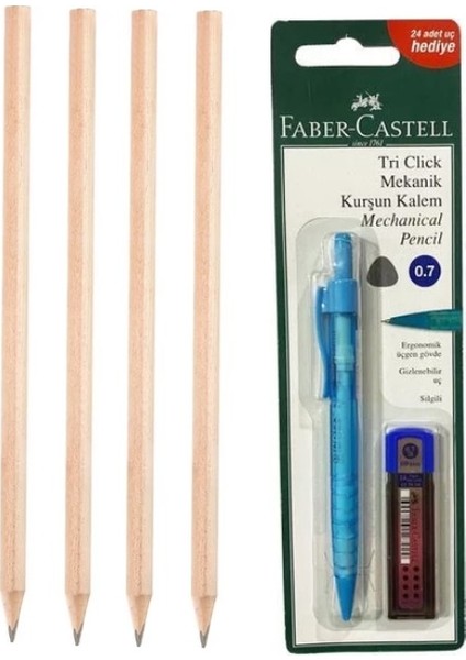 Tri Click Mavi ve Faber-Castell 4'lü Natural Ösym Kalemi