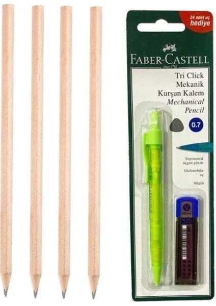 Tri Click Yeşil ve Faber-Castell 4'lü Natural Ösym Kalemi