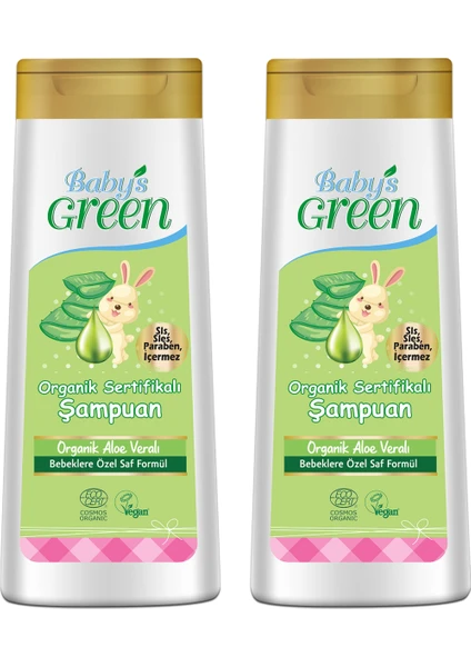 Baby's Green 2'li Set Baby's Green Organik Aloe Veralı Bebek Saç ve Vücut Şampuanı 2x 400 ml