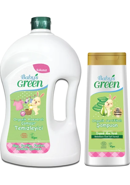 Baby's Green 2'li Set Baby's Green Organik Aloe Veralı Bebek Çamaşır Temizleyici 1500 ml ve Bebek Şampuanı 400 ml