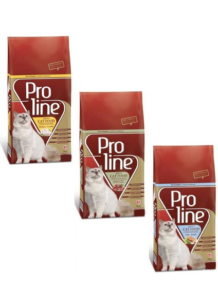 Pro Line Proline Balık-Tavuk-Kuzu Yetişkin Kedi Maması 500 gr Karışık Paket (3 Adet)