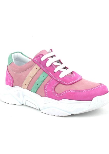 Hakiki Deri Fuşya Pembe Kız Çocuk Sneakers Ayakkabı