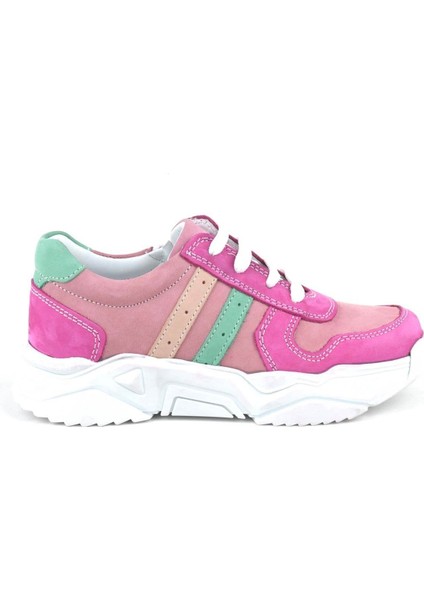 Hakiki Deri Fuşya Pembe Kız Çocuk Sneakers Ayakkabı