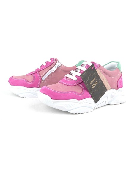 Hakiki Deri Fuşya Pembe Kız Çocuk Sneakers Ayakkabı