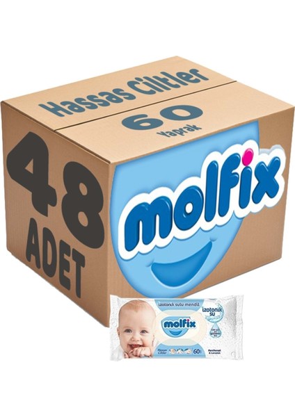 Islak Havlu Mendil Izotonik Hassas Ciltler 48'li Set 60 Yaprak Plastik Kapaklı