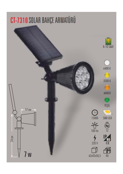 Solar Bahçe Armatürü Yeşil 7 W