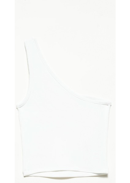 3781 Tek Omuzlu Crop Top-Beyaz fiyatları