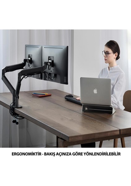 STD7080G 10"-27" Alüminyum Amortisörlü VESA Monitör Tutucu Çift Kol Koyu Gri