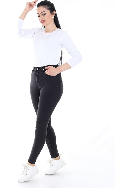 Kadın Dar Paça Likralı Yumuşak Kumaş Kot Pantolon (Siyah)