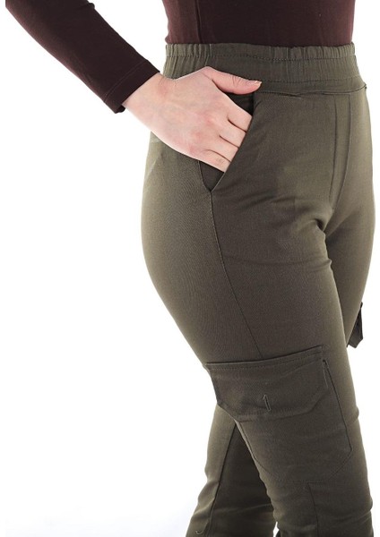 Kadın Beli Lastikli Likralı Keten Kargo Pantolon (Yeşi) fiyatları