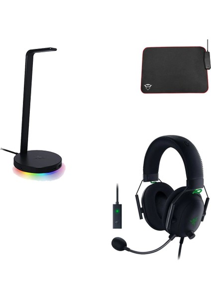 Blackshark V2 USB Enhancer + Trust Gxt 765 Glide-Flex Rgb USB Portlu Mousepad + Razer Base Station V2 Chroma