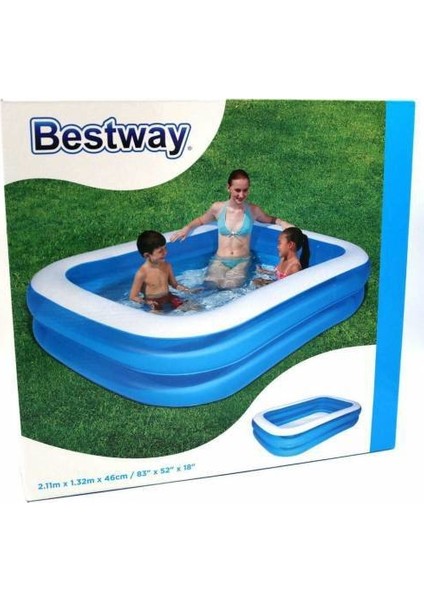12819 Büyük Boy Dikdörtgen Şişme Aile Havuz Seti (211X132X46CM) + Pompa fırsatları
