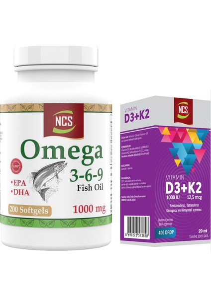 Omega 3-6-9 Fish Oil 1000MG 200 Softgels+Vitamin D3 K2 20 ml