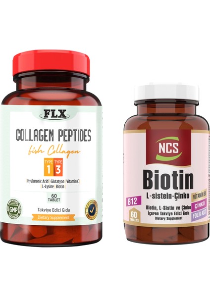 Balık Kollajeni Tip 1-3 Collagen 60 Tablet+Biotin 60 Tablet