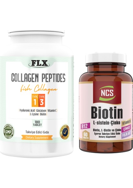 Balık Kollajeni Tip 1-3 Collagen 180 Tablet+Biotin 60 Tablet