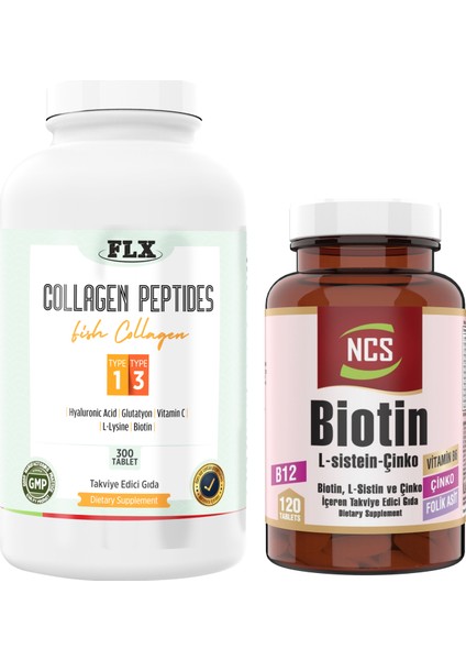 Balık Kollajeni Tip 1-3 Collagen 300 Tablet+Biotin 120 Tablet