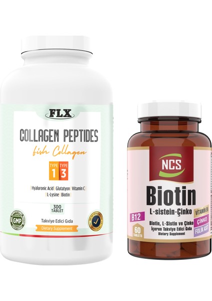 Balık Kollajeni Tip 1-3 Collagen 300 Tablet+Biotin 60 Tablet