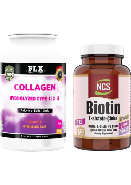 Collagen Kollajen Tip 1-2-3 Hyaluronik Asit Vitamin C 90 Tablet+Biotin 120 Tablet