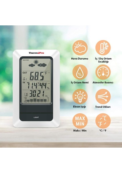 Thermopro TP67A Wifi Iç-Dış Mekan Dijital Isı,nem,basınç Ölçer