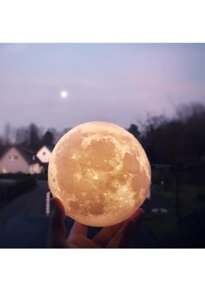 Quartz 3D Ay Lamba Gece Lambası Moonlight 12 cm
