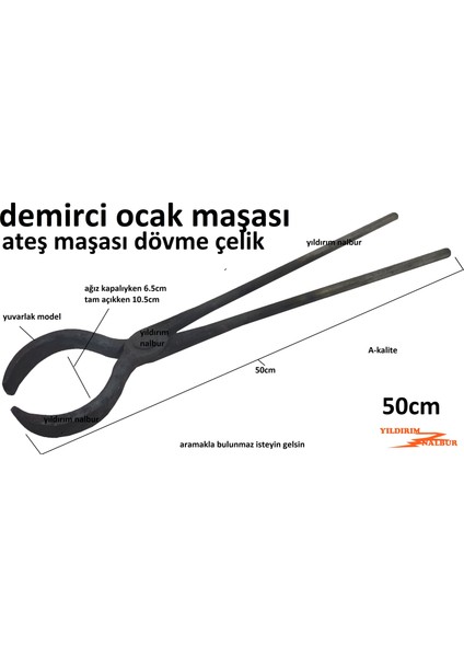 Ocak Maşası 50CM Yuvarlak Model Demirci Köz Ateş Maşası Dövme Çelik Körük Maşası Yuvarlak Maşa Deney