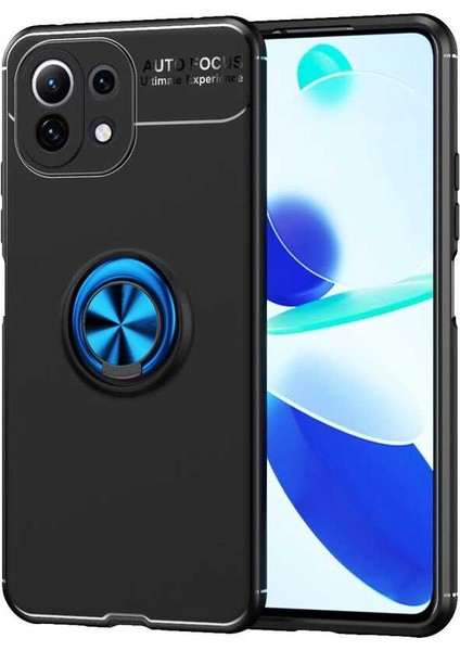 - Xiaomi Mi 11 Lite - Kılıf Yüzüklü Karbon Ravel Silikon Kapak - Siyah-Mavi - T16962