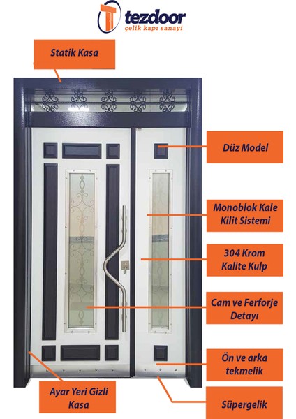 Iki Renk (Siyah - Beyaz) Kabartmalı Model Apartman Giriş Kapısı , Çelik Kapı