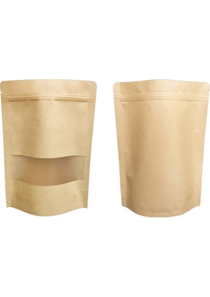 Kraft Pencereli Kilitli Doypack 13 x 22.5 x 7 ( 25 Adet )