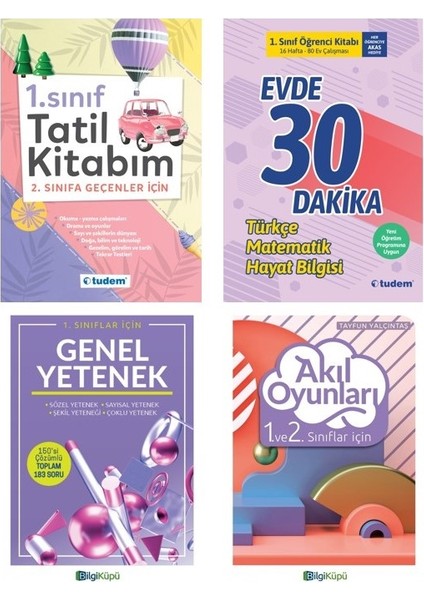 1. Sınıf Tatil Kitabım - Evde 30 Dakika - Akıl Oyunları ve Genel Yetenek 4 Kitap