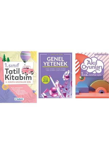 Tudem Yayınları 1. Sınıf Tatil Kitabım - Genel Yetenek - Akıl Oyunları 3 Kitap