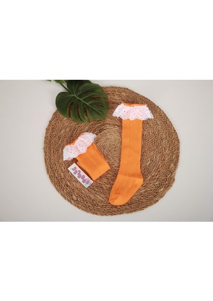 Dantelli Diz Altı Çocuk Çorap
