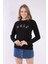 Kadın Siyah Reglan Kol Basic Yaka Sweatshirt 2